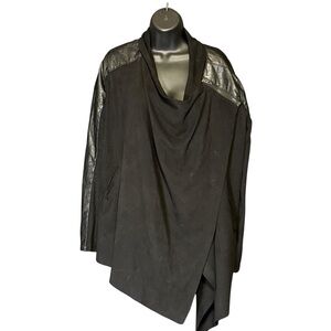 Blank NYC Oversized Draped Front Jacket Womens Black Faux Leather Cotton Size L
